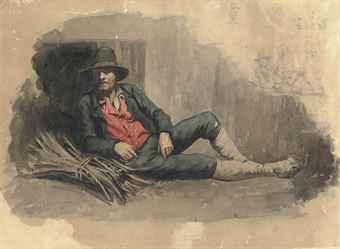 A labourer taking a rest from the harvest by 
																	Guiliano Zasso
