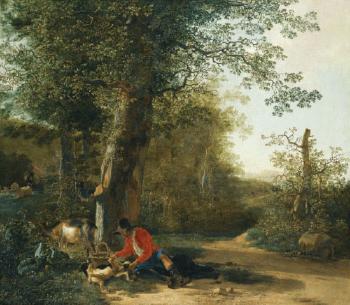 A Peasant Playing With His Dog While Resting At The Margin Of a Wood by 
																	Adam Pynacker