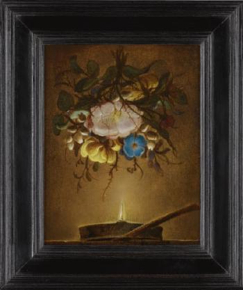 A Bouquet Of Flowers Suspended Above a Lamp by 
																	Evert van Aelst