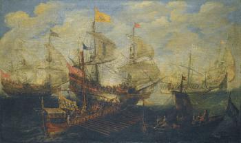 A Naval Battle Between Turks And Christians by 
																	Andries van Eertvelt