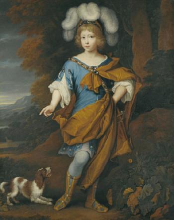 Portrait Of a Boy, Aged 6, Standing Full-length, Wearing Blue Costume With a Yellow Cloak by 
																	John Vandervaart
