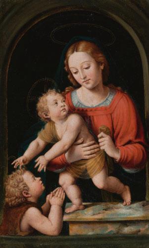 The Virgin Mary With The Christ Child And The Infant Saint John The Baptist by 
																	Joan Macip