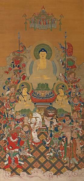 Shakyamuni and attendants by 
																	Hasegawa Kaichiro