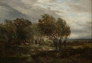 A pastoral landscape with cattle grazing beside a stream by 
																	Josefus Gerardus Hans