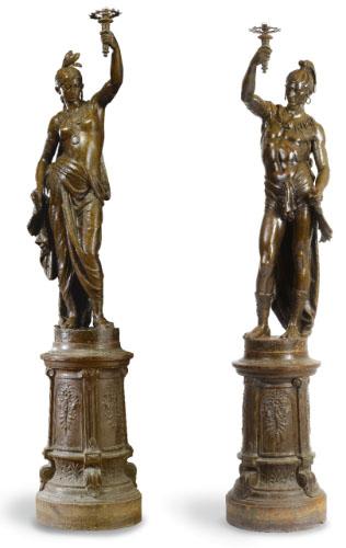 Pair Of Torchères, Native Americans by 
																	 Val d'Osne Foundry