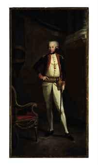 Portrait of Charles Emmanuel, Prince of Carignano (1770-1800), standing full length, before a draped column by 
																	Giovanni Panealbo