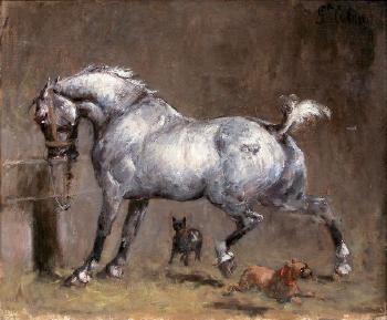 Cheval blanc à l'écurie by 
																	Emmanuel de Santa Coloma