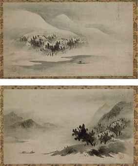 Landscapes in summer and winter by 
																	Kano Eitoku