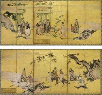 The Seven Sages of the Bamboo Grove by 
																	 Kano School