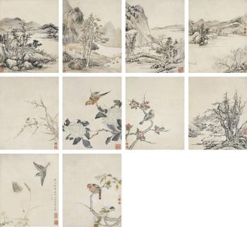 Landscape, birds and flowers by 
																	 Wang Liang