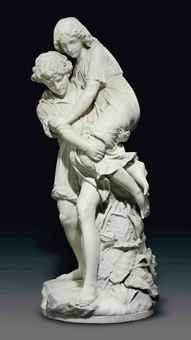A Lifesize Italian Marble Group Entitled 'Paul Et Virginie' by 
																	Prosper d' Epinay
