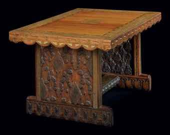 An Important Brass-Inlaid Cherry Center Table by 
																	Louis Comfort Tiffany