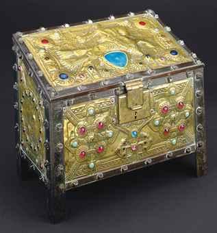 A Repoussé Brass and Copper Box by 
																	Alfred Daguet