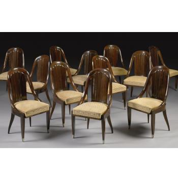 Set Of Twelve Cannelée Dining Chairs by 
																	Jacques Emile Ruhlmann