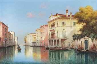 Gondoliers on a Venetian backwater by 
																	 Vallin