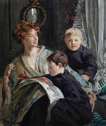 A portrait of a mother and her two sons by 
																	Hilda Fearon