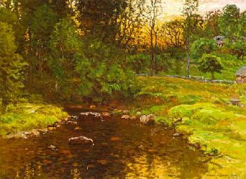 A Woodland Stream by 
																	John J Enneking