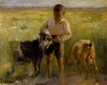 Boy with goats by 
																	Stavros Papanagiotou