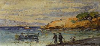 Two fishermen bringing in the catch by 
																	Vyron Mangos