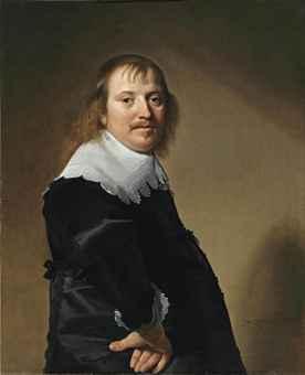 Portrait of a gentleman, half-length, in a black costume with a white collar and cuffs by 
																	Jan Verspronck