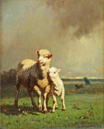Moutons en paturage by 
																	Arsene Desire d' Haussy