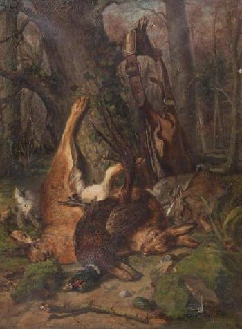 Trophée de chasse aux lapins, lièvre et faisan by 
																	Edme de Saint-Marcel