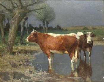 Kühe an der Tränke by 
																	Anton Katzer