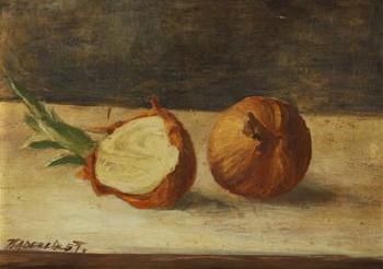 A still life with onions by 
																	Arnost Paderlik