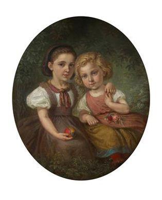 A portrait of two girls by 
																	Anton Gareis