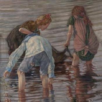 Kinder beim Muschelsuchen by 
																	Alfred Waagner