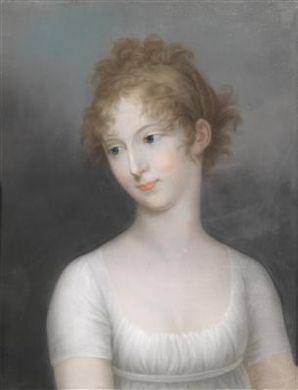 Portrait of Charlotte Friederike von Mecklenburg-Schwerin in a white dress by 
																	Friedrich Erhard Wagener
