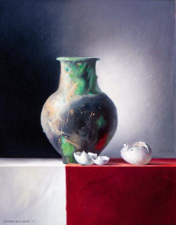 Still life of Roman vase with eggs by 
																	Adriana van Zoest