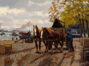 Autumn on the quay by 
																	Gijsbertus Johannes van Overbeek