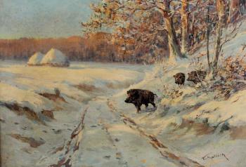 Sangliers dans la neige by 
																	Fernand Maissen