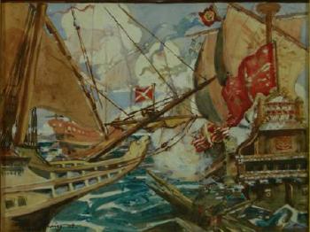 Galleons at war by 
																	John Milne Purvis