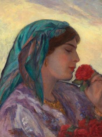 Jeune Algéroise à la rose rouge by 
																	Salomon Taib