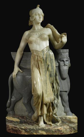 A Life Size Variegated Marble Figure Of An Assyrian Beauty by 
																	Eliseo Tuderte Fattorini