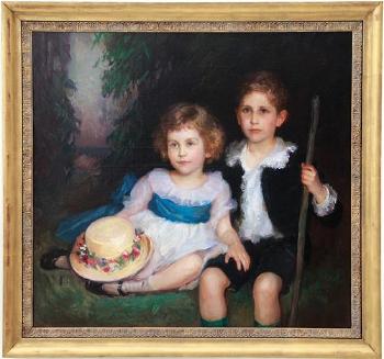 Portrait of young siblings by 
																			Lydia Field Emmet