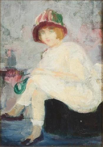 Jeune femme au vêtement blanc et chapeau by 
																	Germaine de Saint-Denis
