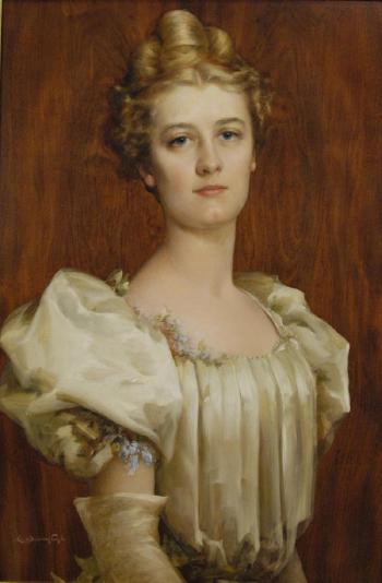 Portrait of a lady in white dress by 
																			Charles Frederick Naegele