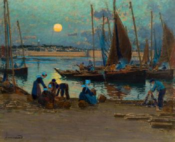 Moonrise over the port, Concarneau by 
																	Mathurin Janssaud