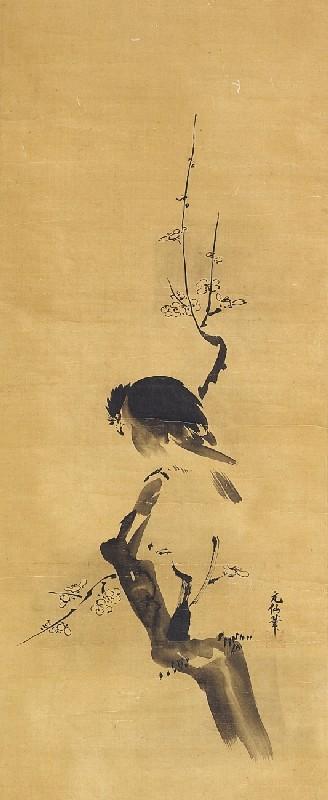 Minah-Vogel auf einem Pflaumenblütenzweig by 
																	 Kano Gensen