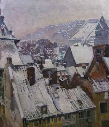 Les toits sous la neige, appartement à Madame Anspach, Liège by 
																	Comtesse Mathilde Dumonceau de Bergendael