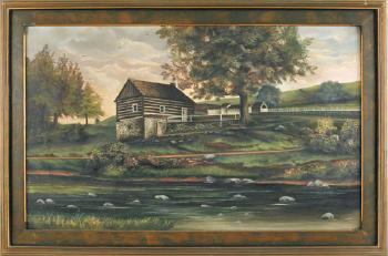Landscape with a log cabin by 
																	Franklin Eshelman