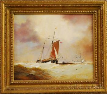 Dutch barges on the Scheldt by 
																			William Calladine