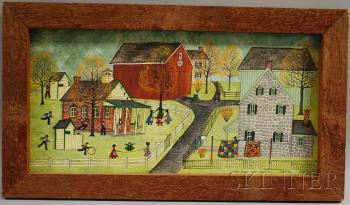 Amish village scene with schoolyard by 
																	Dolores Hackenberger
