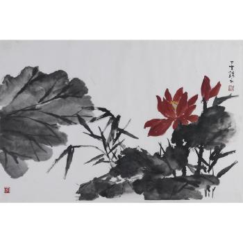 Red flowers and bamboo by 
																	 Wang Tingjue