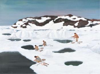 Untitled (ice fishing scene) by 
																	Armand Tagoona