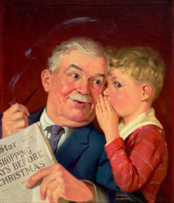 Boy Whispering into Grandfather’s Ear by 
																	Russell Sambrook
