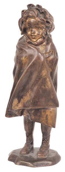 Figure of a girl in hooded cape by 
																	Aristide Rousaud
